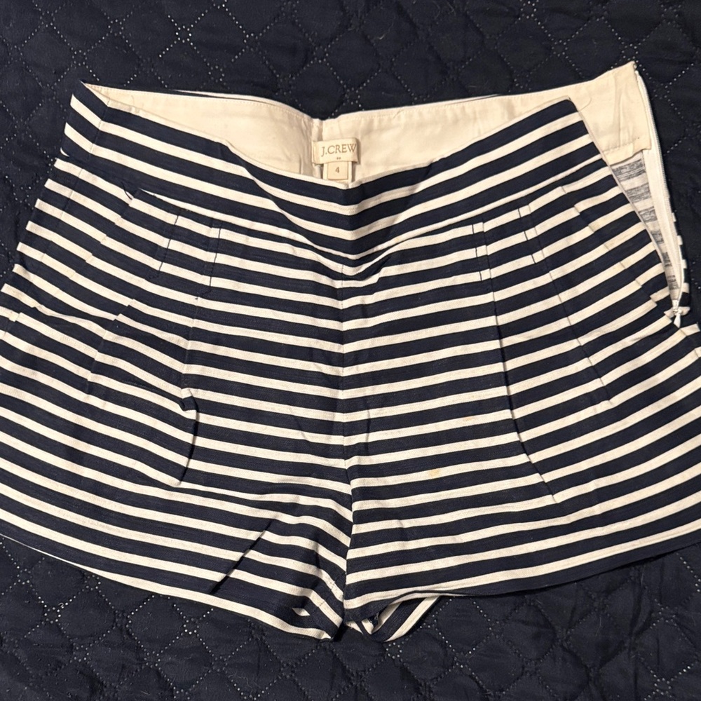 J. Crew High Waist Striped Shorts in Navy and Cream